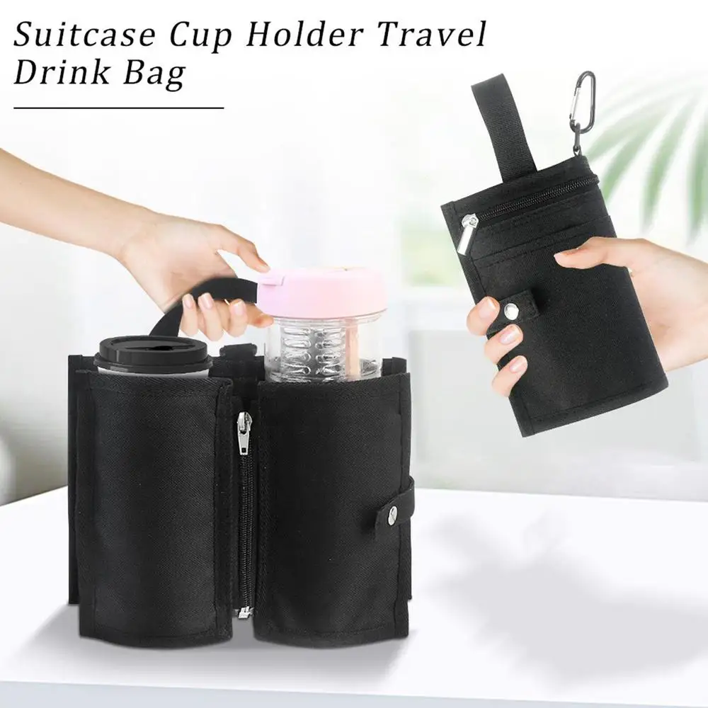 Luggage Travel Cup Holder Suitcase Cup Holder Free Hand Travel Luggage Drink Holder DurableOxfordCloth Fits All Suitcase Handles
