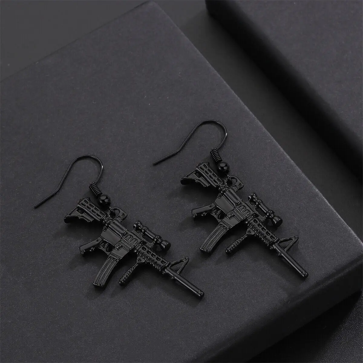 BONISKISS Pistol Handgun Gun Shaped Pendant Punk Rifle Shotgun Army Style Dangle Earrings For Men Corrente Masculina Jewelry