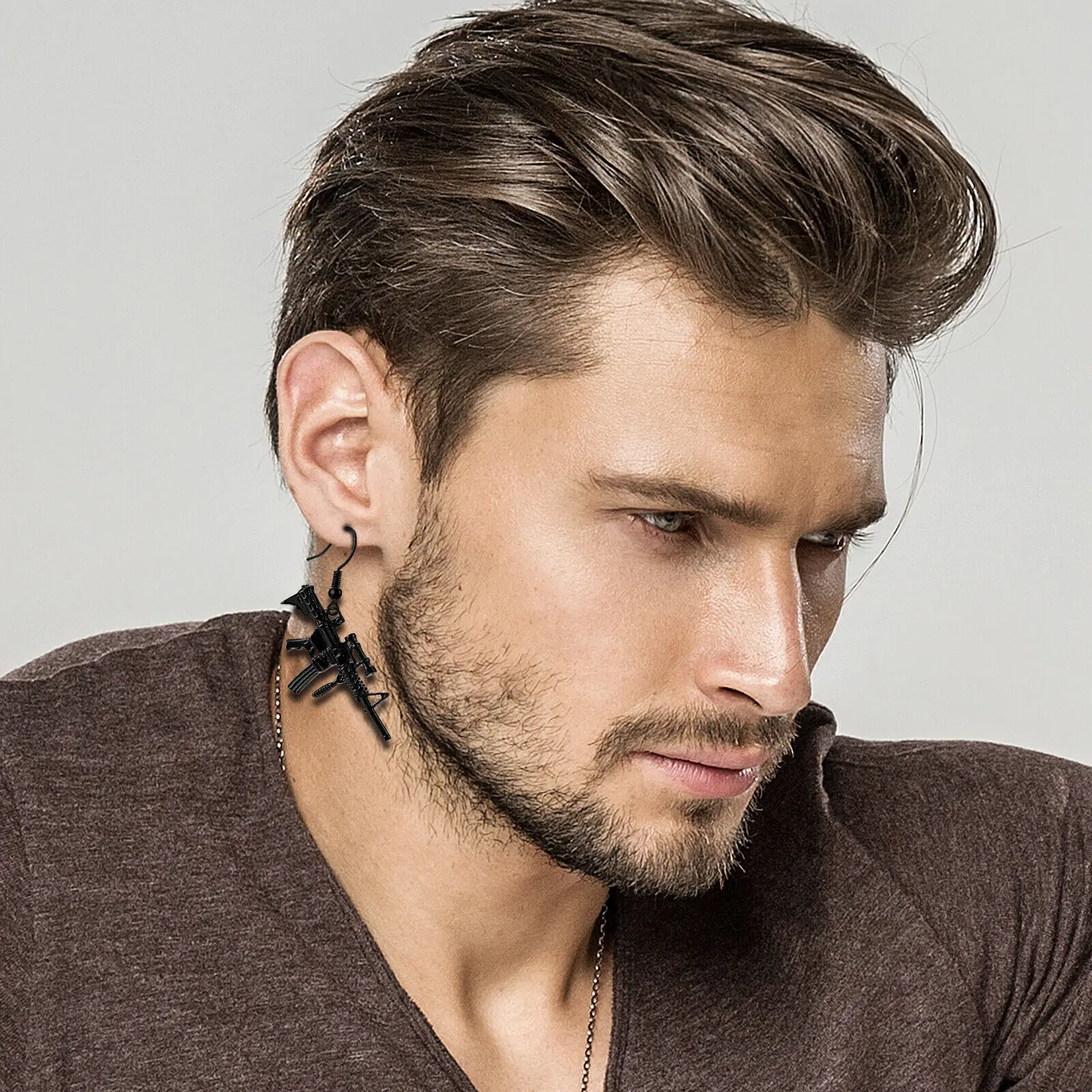 BONISKISS Pistol Handgun Gun Shaped Pendant Punk Rifle Shotgun Army Style Dangle Earrings For Men Corrente Masculina Jewelry