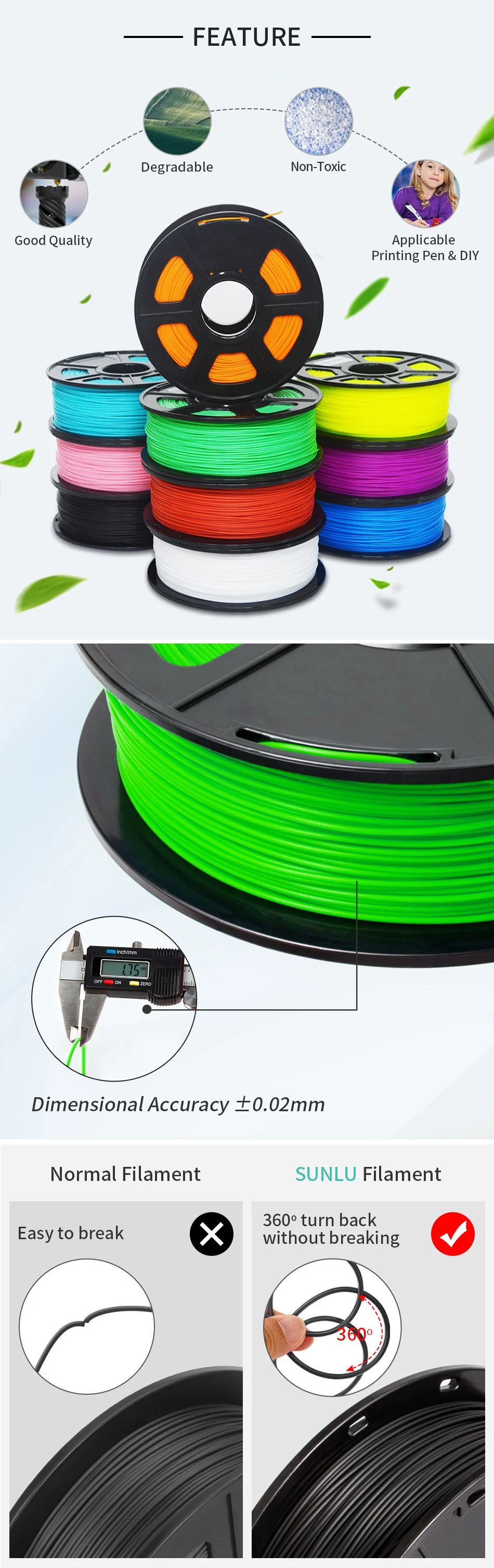 SUNLU PLA/PLA+/PETG/SILK/PLA Matte/ PLA Meta Filament 5KG 1KG/ Roll 1.75mm +/-0.02MM 3D Printer Filament Neatly Wound Filament