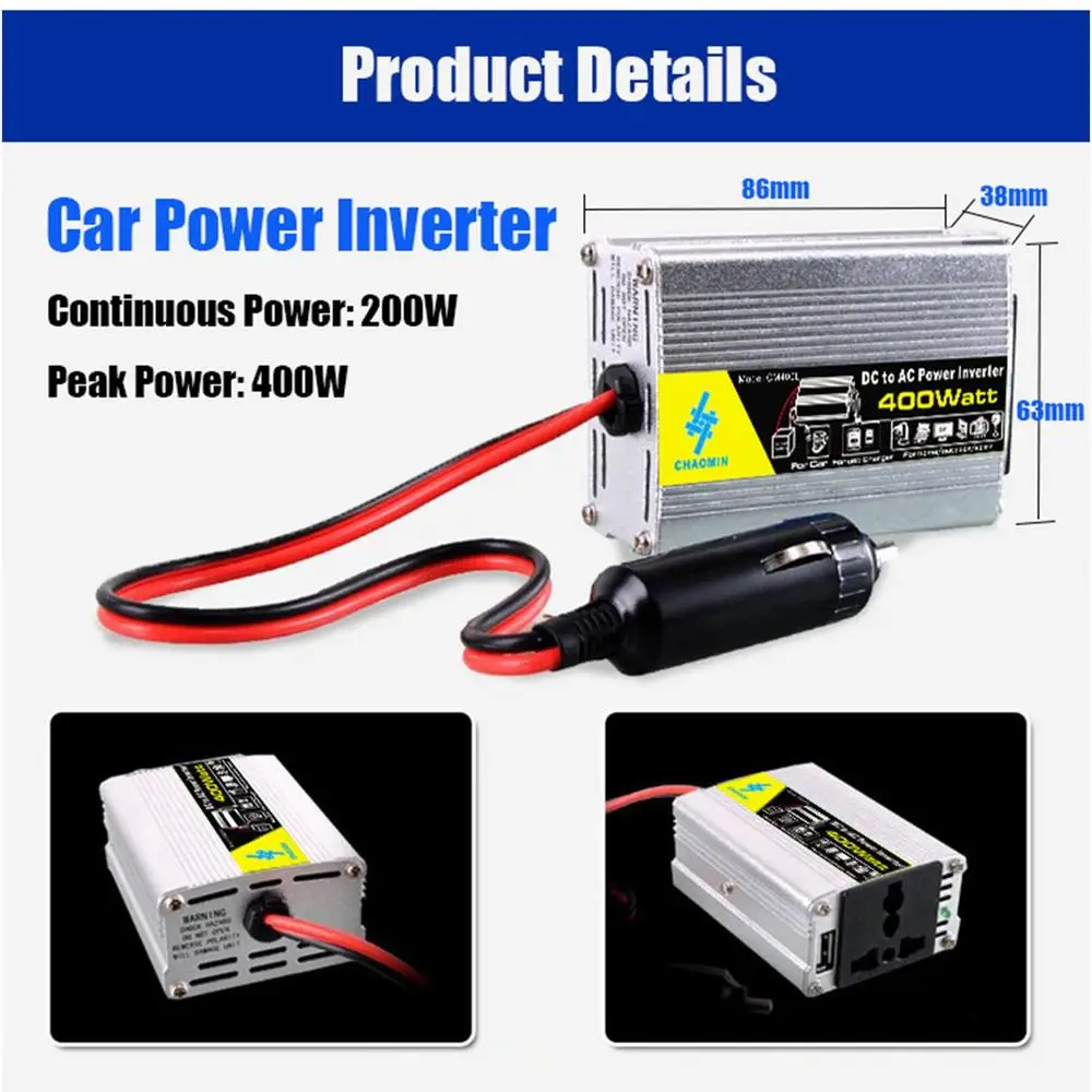 Pure Sine Wave Inverter 12V To 220V 400W DC To AC Voltage Converter Car Power Inverter Outdoor Solar Inverter Truck Auto Charger