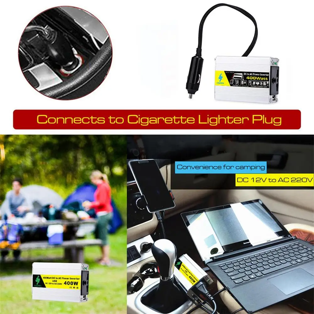 Pure Sine Wave Inverter 12V To 220V 400W DC To AC Voltage Converter Car Power Inverter Outdoor Solar Inverter Truck Auto Charger