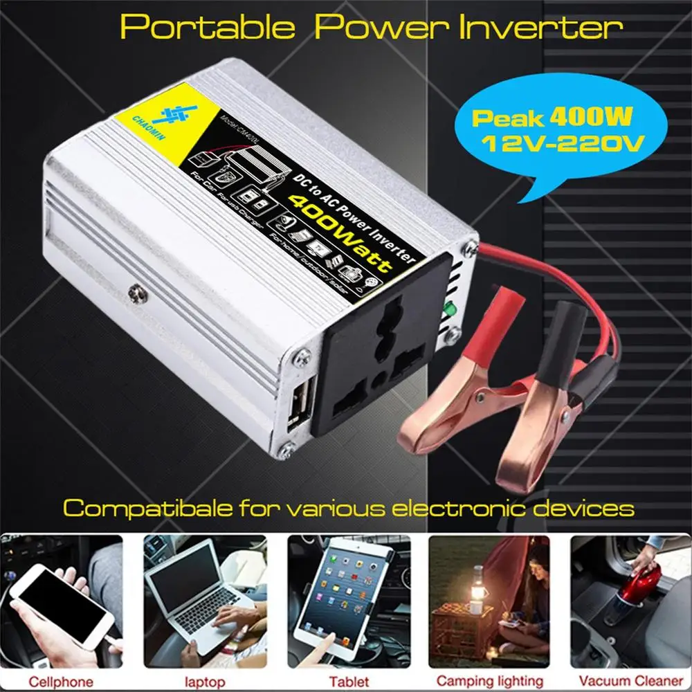 Pure Sine Wave Inverter 12V To 220V 400W DC To AC Voltage Converter Car Power Inverter Outdoor Solar Inverter Truck Auto Charger