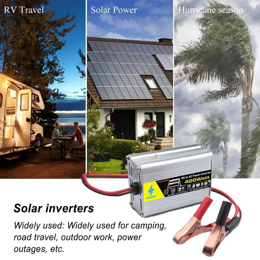 Pure Sine Wave Inverter 12V To 220V 400W DC To AC Voltage Converter Car Power Inverter Outdoor Solar Inverter Truck Auto Charger