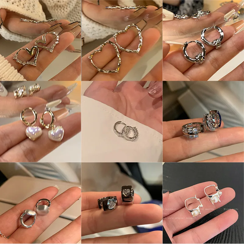 2Pcs/Set Sparkly Earrings Ear Stud Piercing Jewelry Korean Women'S Temperament Circle Pearl Earrings Party Jewelry Accessories