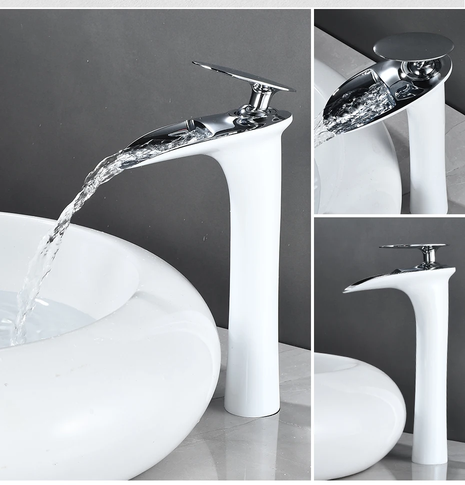 Basin Faucets Modern White Bathroom Faucet Waterfall Faucets Single Hole Cold and Hot Water Tap Basin Faucet Mixer Taps 855924