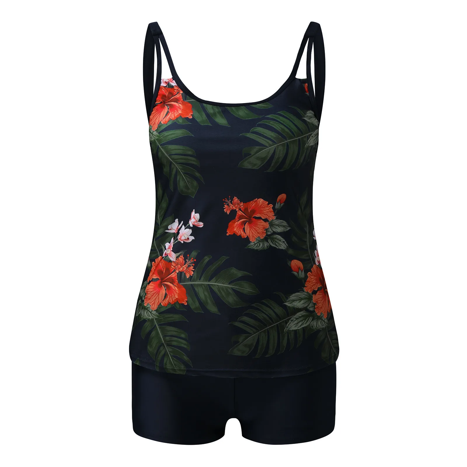 Flowy Tankini Bathing Suits For Women Push Up Padded Tummy Control Swimsuits Two Piece Swimwear Tank Tops With Boyshorts