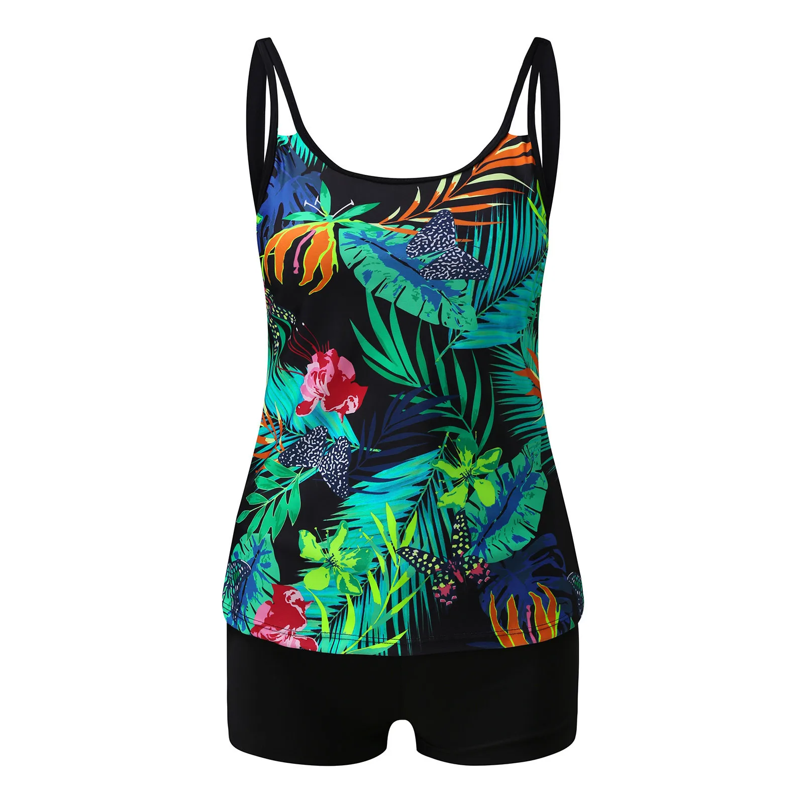 Flowy Tankini Bathing Suits For Women Push Up Padded Tummy Control Swimsuits Two Piece Swimwear Tank Tops With Boyshorts