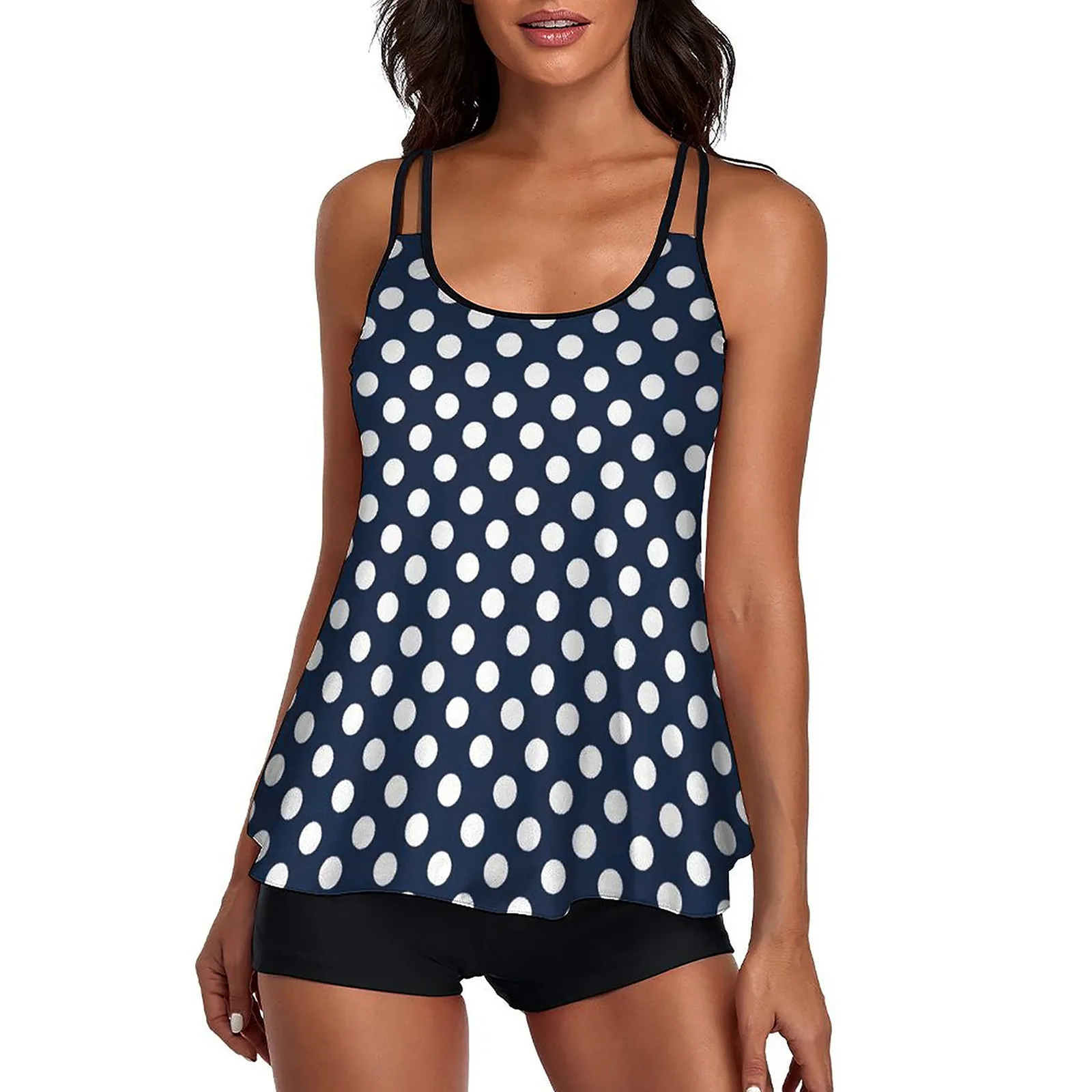 Flowy Tankini Bathing Suits For Women Push Up Padded Tummy Control Swimsuits Two Piece Swimwear Tank Tops With Boyshorts