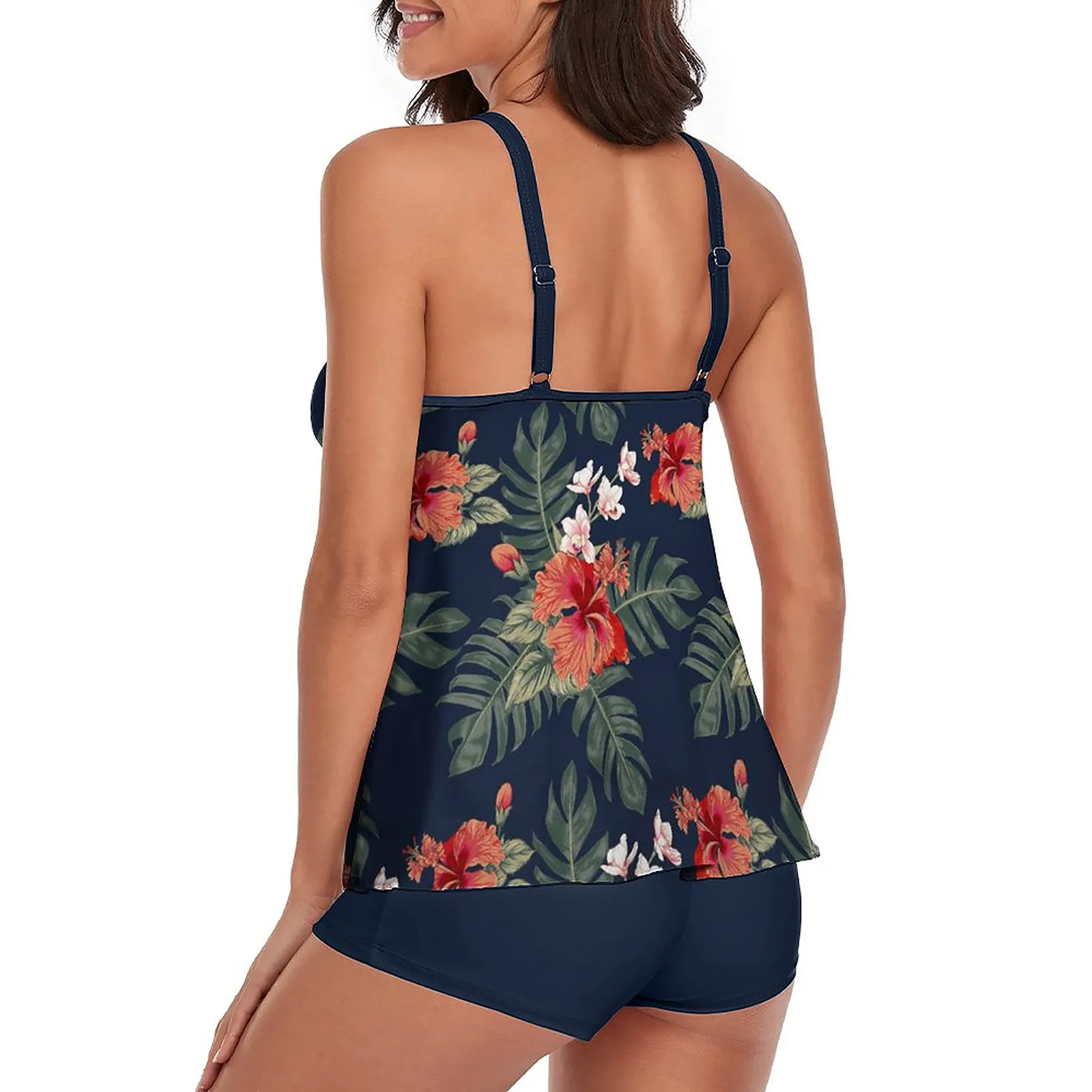 Flowy Tankini Bathing Suits For Women Push Up Padded Tummy Control Swimsuits Two Piece Swimwear Tank Tops With Boyshorts