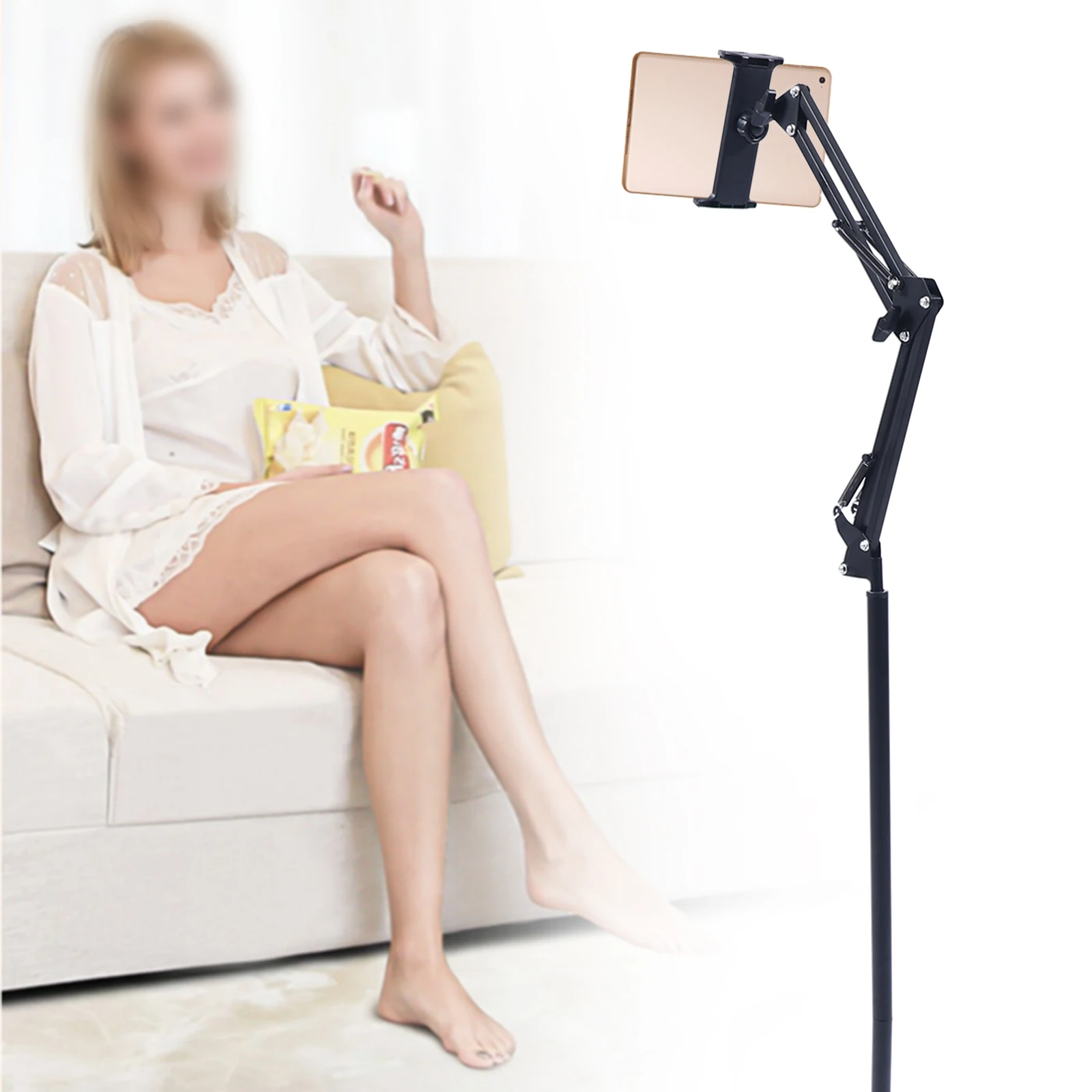 1.35M Height Tablet Stand Tripod Floor Holder Adjustable Tablet Mobile Phone Mount Lazy Frame Enlarged Square Base