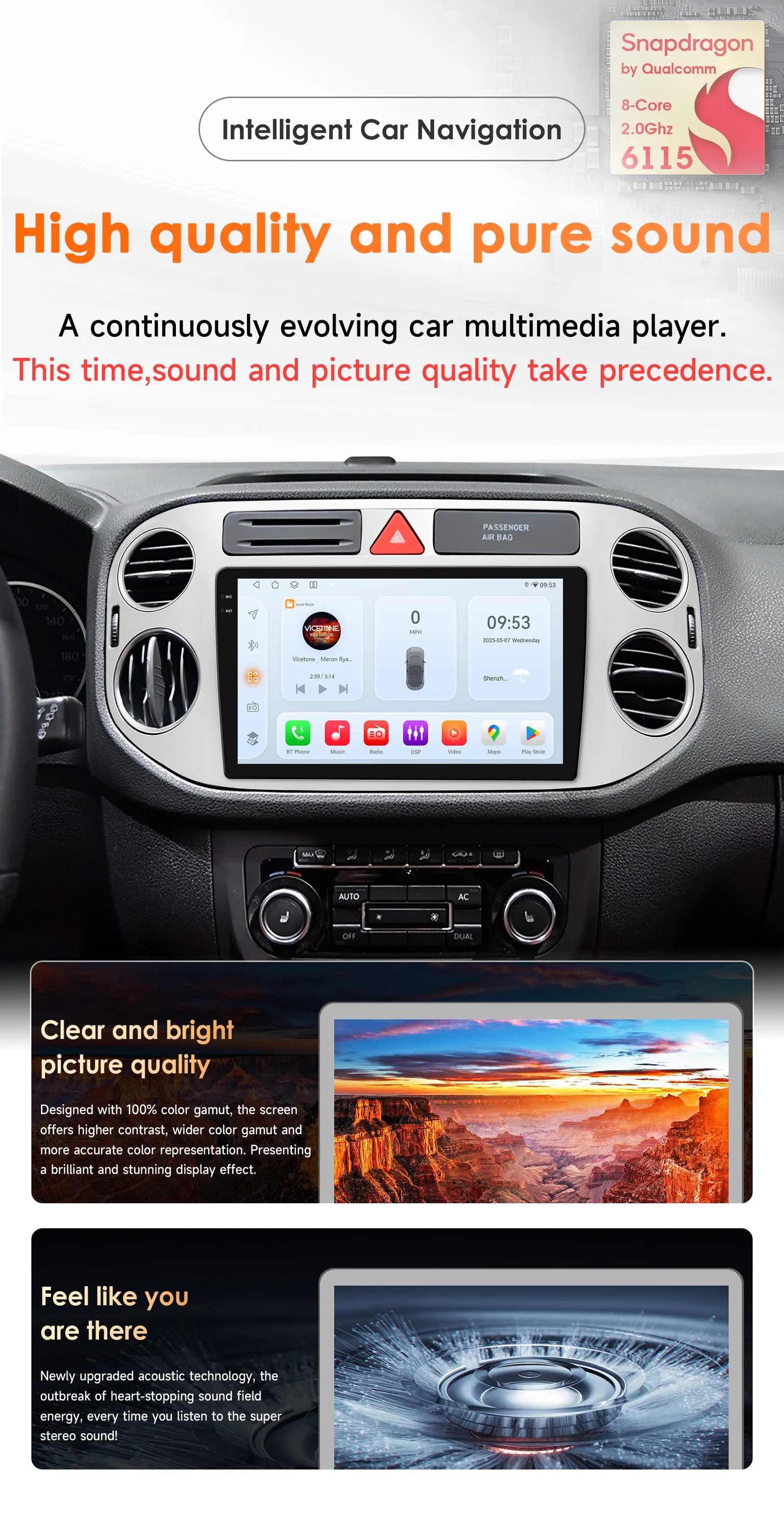 Hizpo AI Voice Android Auto Radio for VW Volkswagen Tiguan 1 NF 2006 2008-2016 4G Car Multimedia GPS 2din Wireless CarPlay 6115
