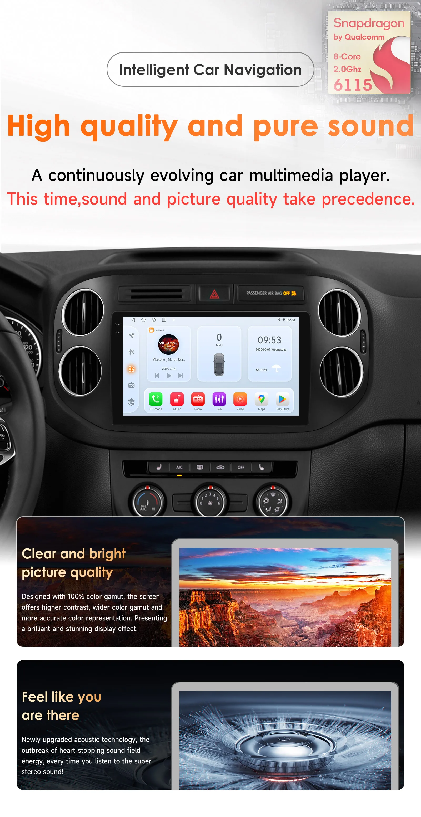 Hizpo AI Voice Android Auto Radio for VW Volkswagen Tiguan 1 NF 2006 2008-2016 4G Car Multimedia GPS 2din Wireless CarPlay 6115