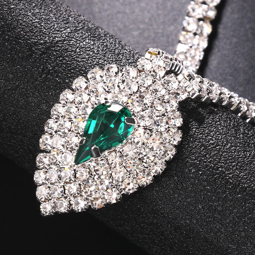 StoneFans Green Forehead Chain for Women Headband Hair Jewelry Accessories Crystal Wedding Headwear Tiara Headpiece Fashion Gift