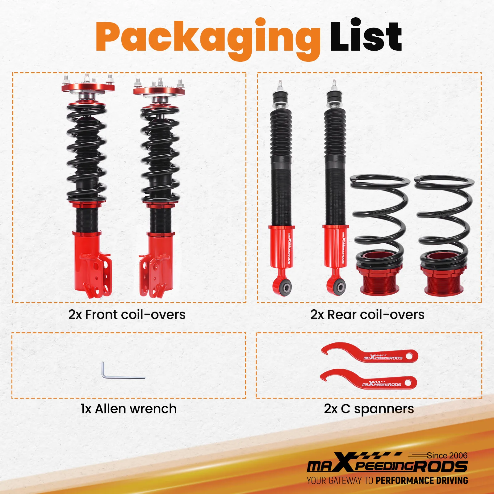 Coilovers 24 Way Damper Struts & Rear Control Arms Kit for Ford Mustang 94-04 Adjustable Damping Shock Absorbers Kit