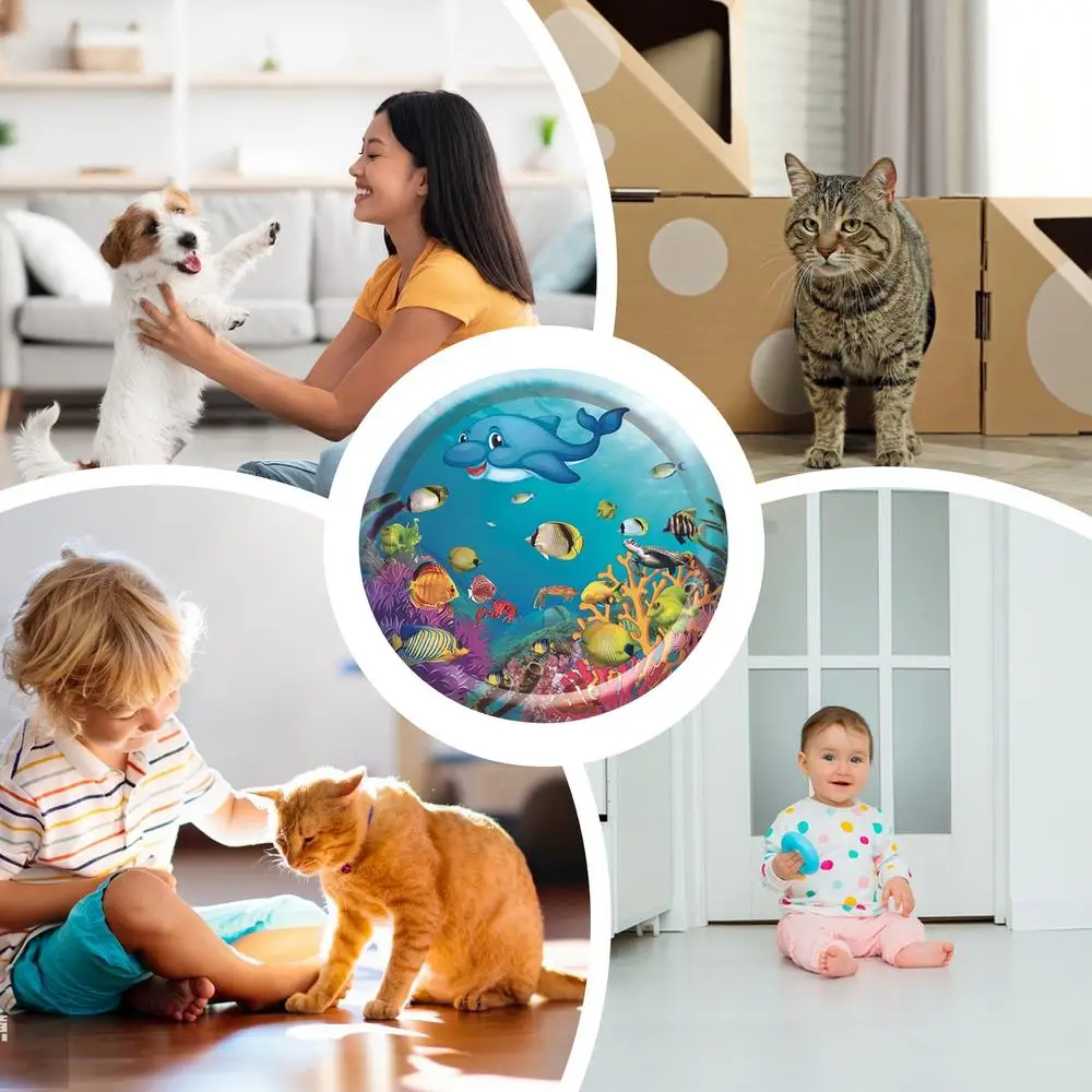Water Sensory Play Mat For Cats Summer Pet Bed Water Play Mat Inflatable Water Play Mat Pet Cooling Bed Round Water Sensory Pad
