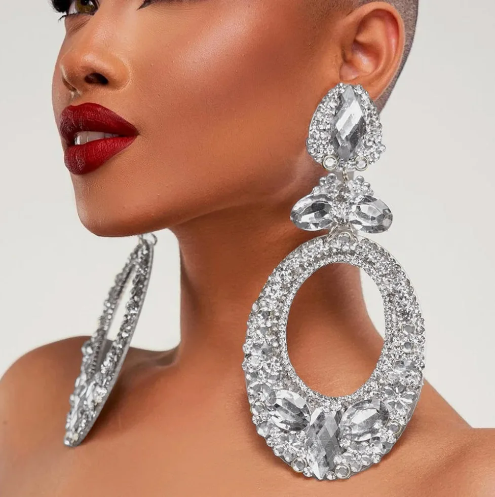 Large Exaggerated Geometric Earrings Big Crystal Unique Luxury Designer Vintage Fashion Statement Accessories for Women Jewelry