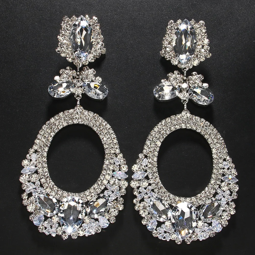 Large Exaggerated Geometric Earrings Big Crystal Unique Luxury Designer Vintage Fashion Statement Accessories for Women Jewelry