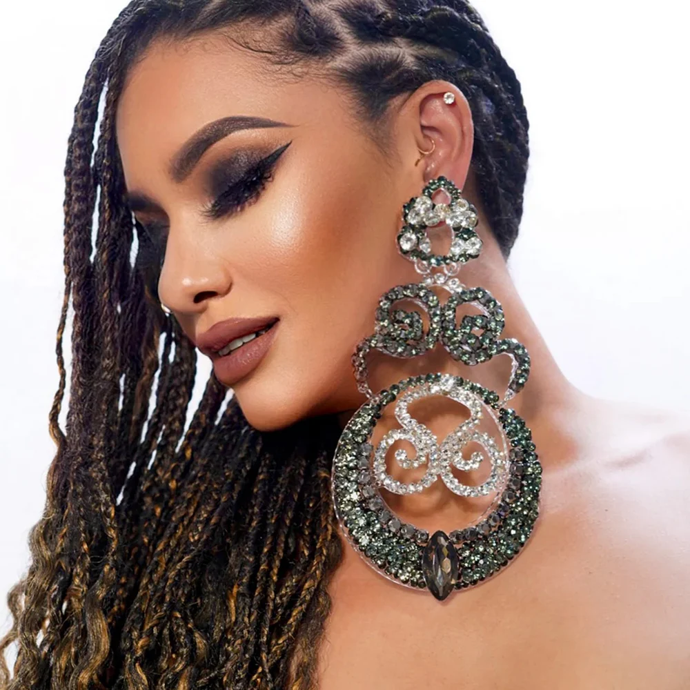 Large Exaggerated Geometric Earrings Big Crystal Unique Luxury Designer Vintage Fashion Statement Accessories for Women Jewelry