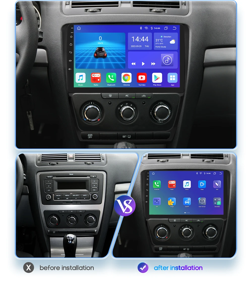 Hizpo Android 13 Car Radio For Skoda Octavia 2 A5 2008 - 2013 Multimedia Player Navigation GPS 2 Din Carplay Stereo Speaker RDS
