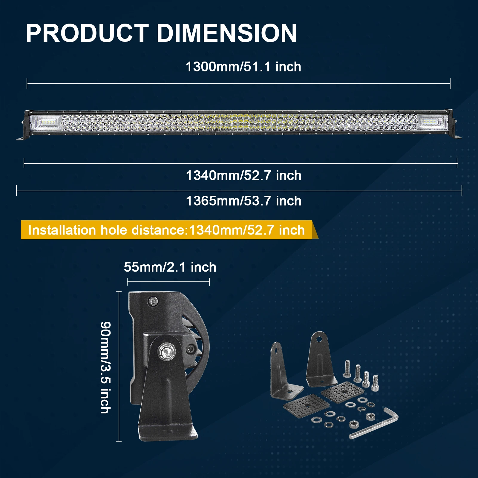 7D 22 - 52in Straight 270W-675W Off Road LED Light Bar with Strong Magnet Brackets Wire 12V 24V Led Bar for SUV Truck 4x4 Boat