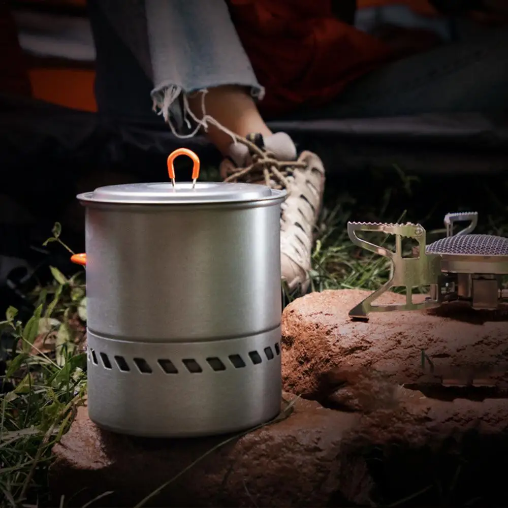 1.5L Outdoor Pot Camping Traveling Hiking Heat Collection Pot Campfire Cooking Tableware Camping Stove Portable Backpacking Pot