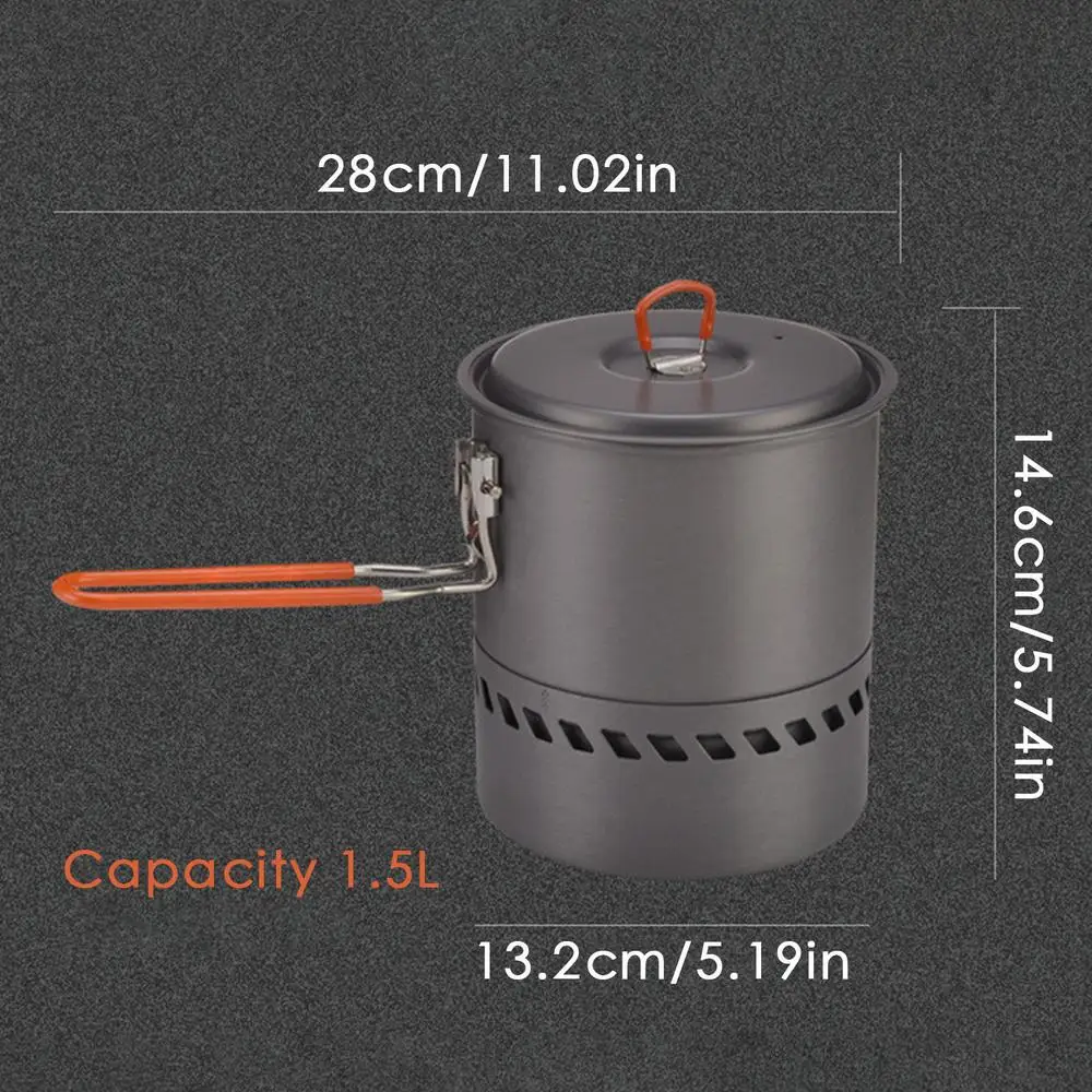 1.5L Outdoor Pot Camping Traveling Hiking Heat Collection Pot Campfire Cooking Tableware Camping Stove Portable Backpacking Pot