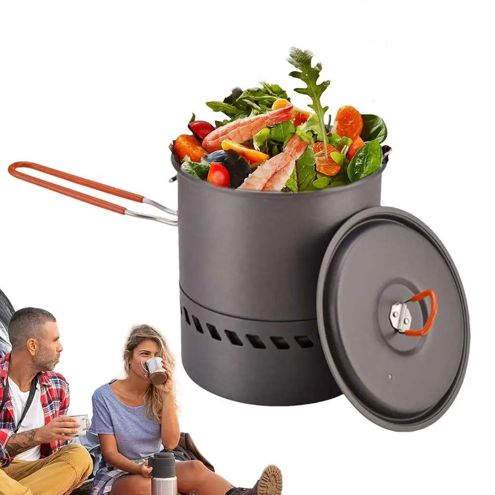1.5L Outdoor Pot Camping Traveling Hiking Heat Collection Pot Campfire Cooking Tableware Camping Stove Portable Backpacking Pot