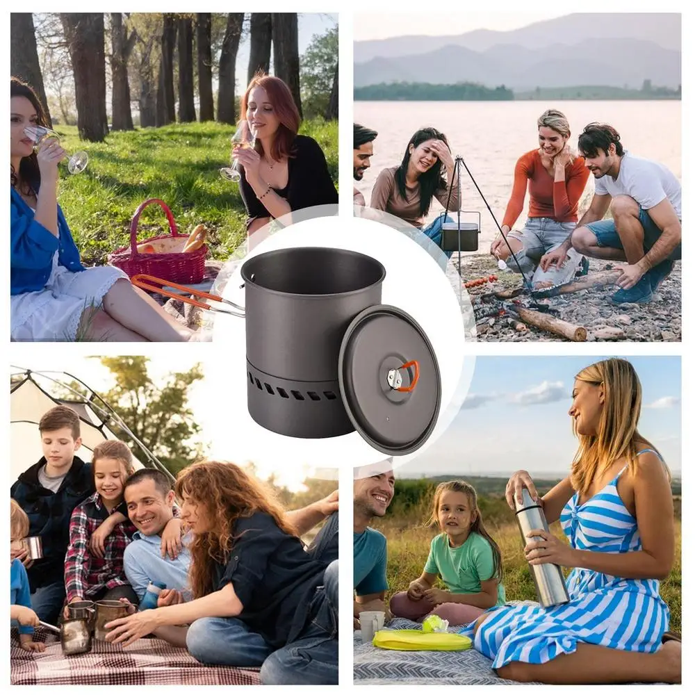 1.5L Outdoor Pot Camping Traveling Hiking Heat Collection Pot Campfire Cooking Tableware Camping Stove Portable Backpacking Pot