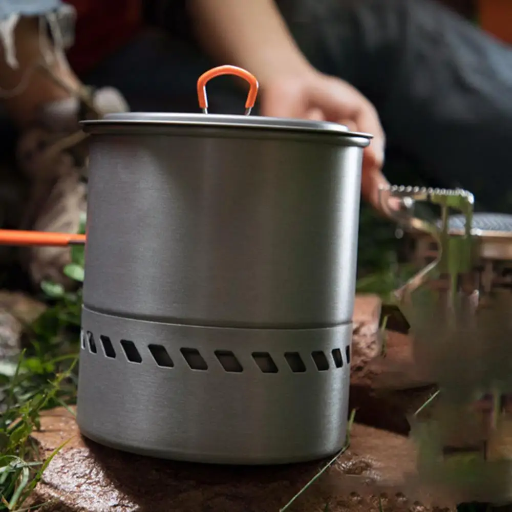 1.5L Outdoor Pot Camping Traveling Hiking Heat Collection Pot Campfire Cooking Tableware Camping Stove Portable Backpacking Pot