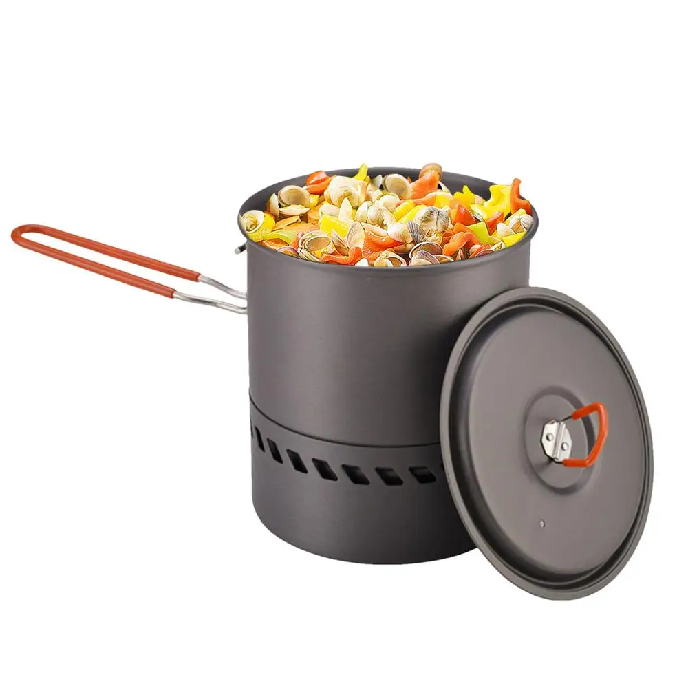 1.5L Outdoor Pot Camping Traveling Hiking Heat Collection Pot Campfire Cooking Tableware Camping Stove Portable Backpacking Pot