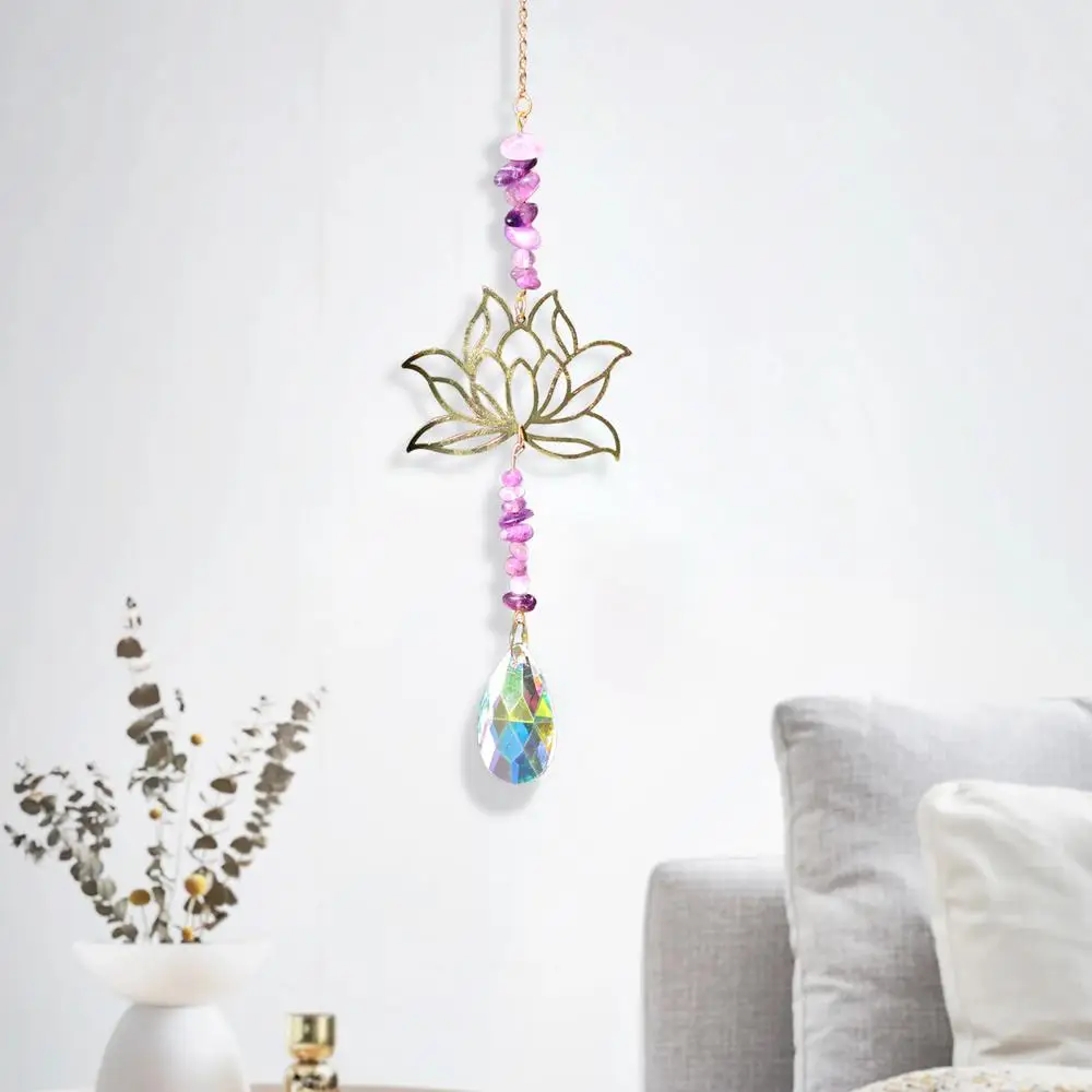 Amethyst Lotus Flower Charm Lotus Flower Crystal Pendant Window Suspension Prism Ornaments For Cars Home Offices