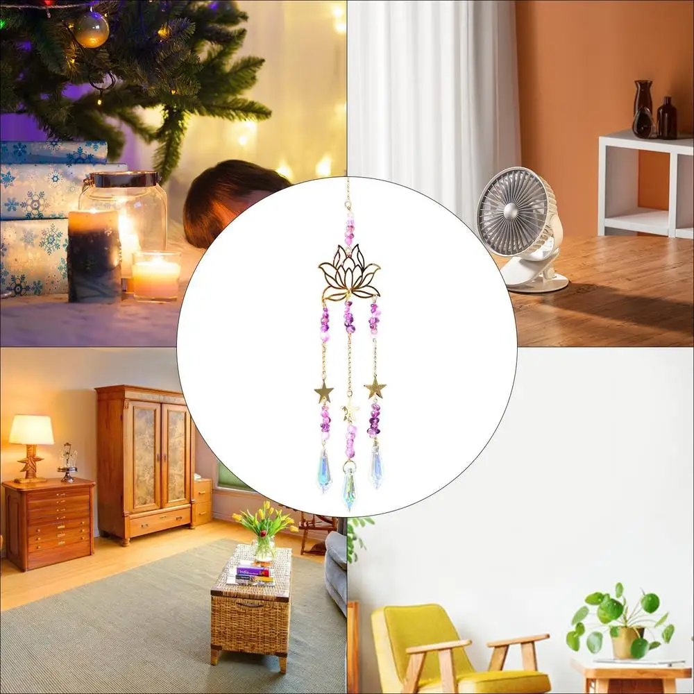 Amethyst Lotus Flower Charm Lotus Flower Crystal Pendant Window Suspension Prism Ornaments For Cars Home Offices