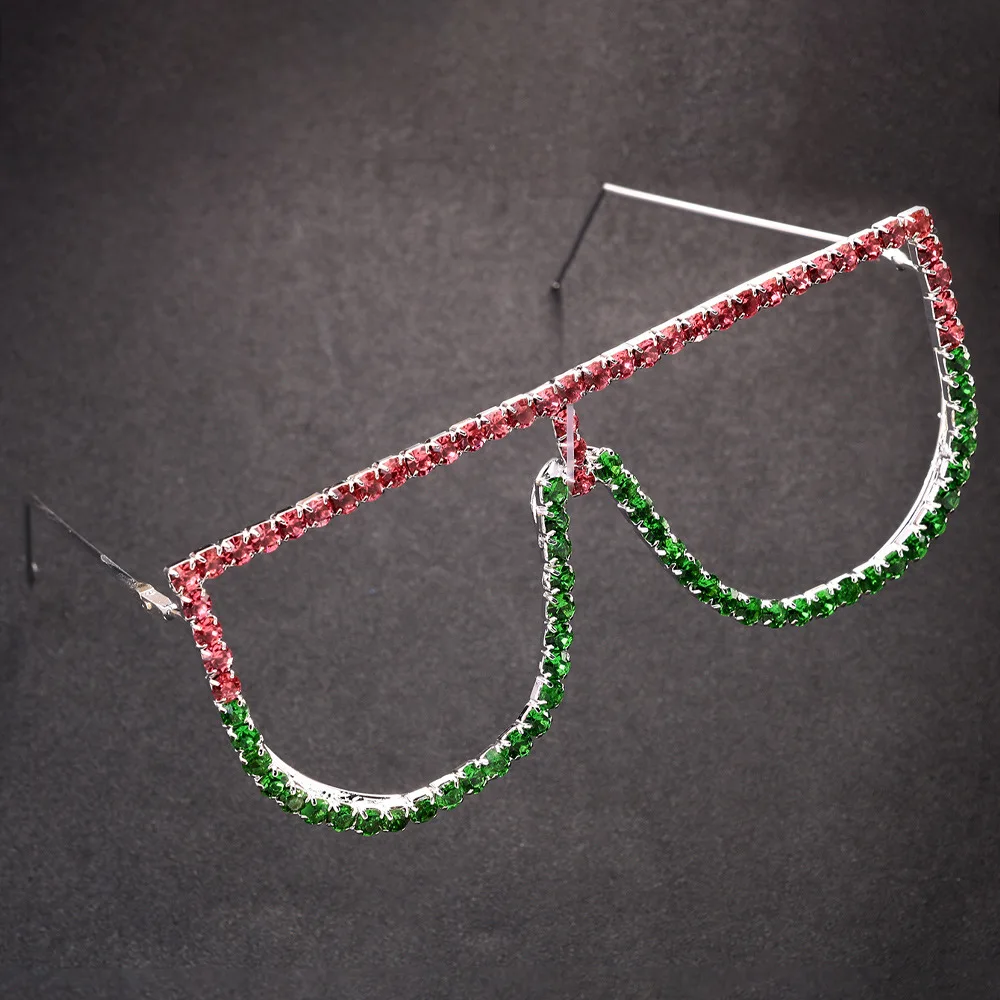 Stonefans New Pind and Green Patchwork Eyeglass Frames for Women 2024 Vintage Oversized Face Hair Jewelry Accessories Sunglasses