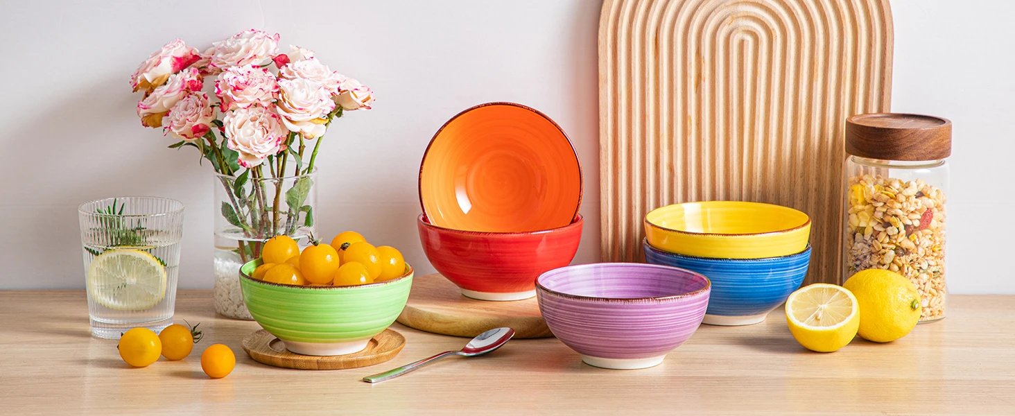 Vancasso Bonita 6-Piece 380ML/820ML Porcelain Vintage Handpainted Ceramic Soup/Mixing/Fruit/Noodle/Ramen Large Serving Bowl Set