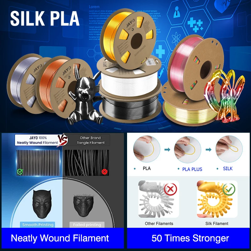 JAYO PLA/PETG/ABS/PLA PLUS/PLAMeta/PLAMATTE Filament 3D Print 1.75mm 10 Rolls 100% No Bubble FDM 3D Printer Materials DIY Gift