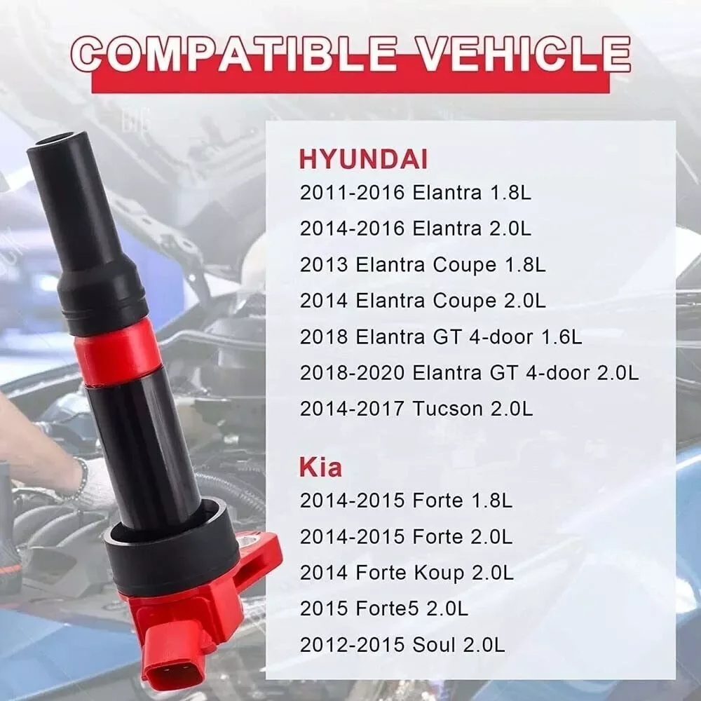 Carbole 4 Ignition Coil & 4 Platinum Spark Plug for Kia Soul Forte Hyundai Elantra UF651