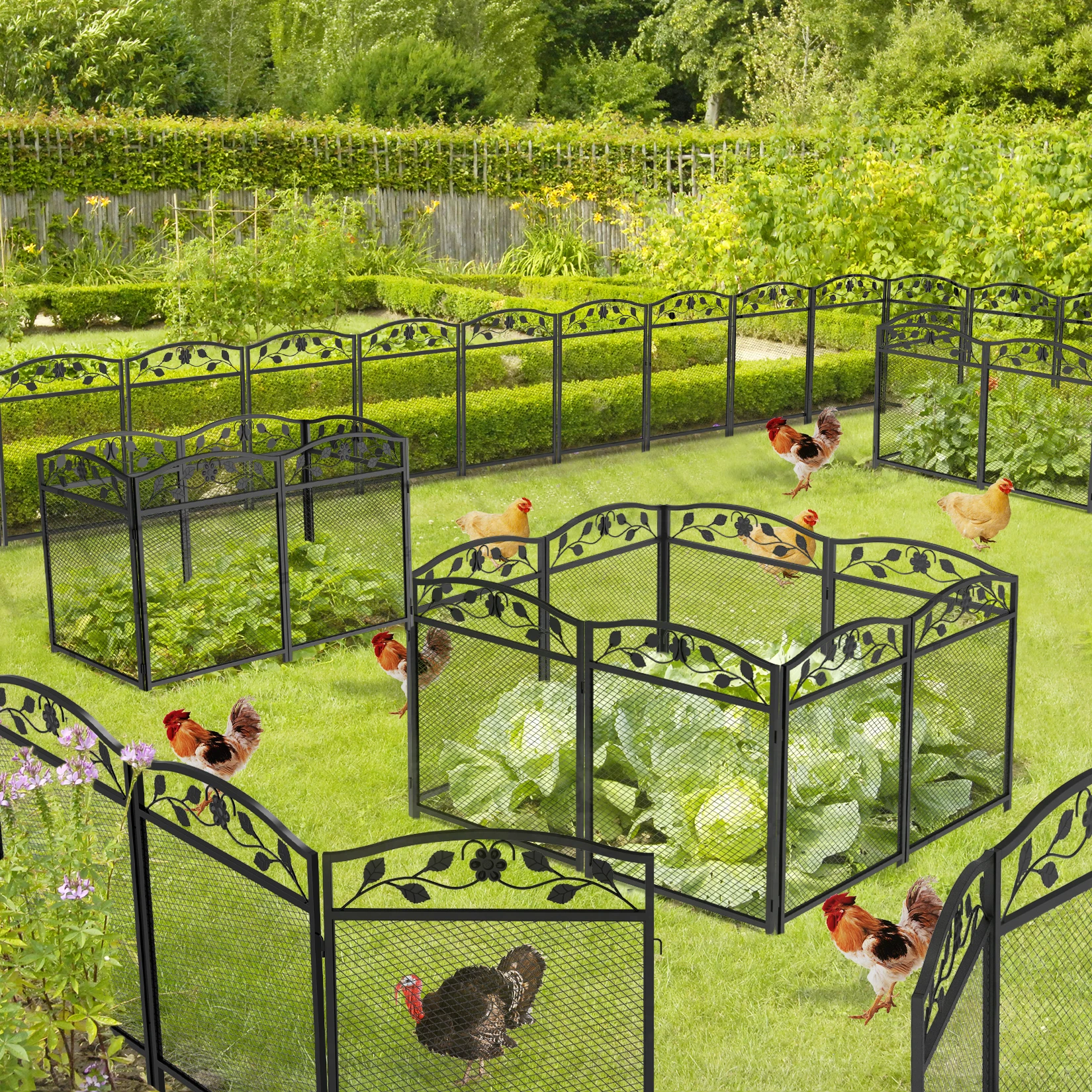 5pcs Iron Garden Decorative Fence Panels Lawn Border Metal Animal Barrier for Outdoor Landscape Decor