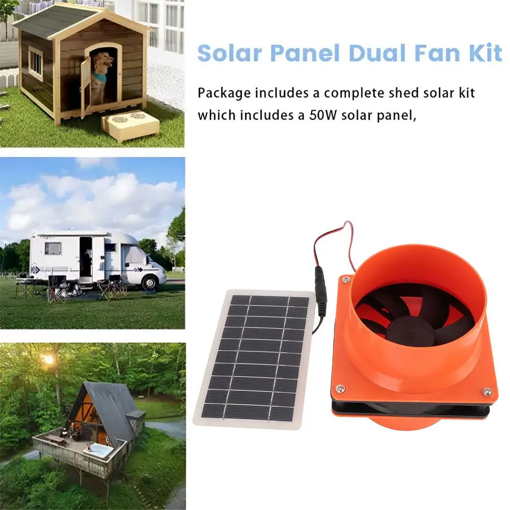 Solar Powered Fan Silent Greenhouse Fan 50W Exhaust Fan Solar Powered Outdoor Fan for Yacht, RV, Kitchen, Cabin, Chimneys