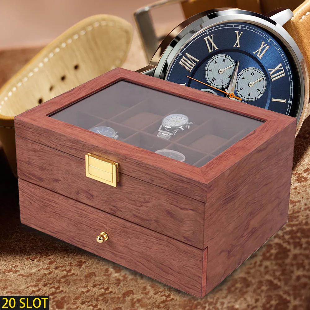 20 Slot Wooden Watches Display Box Case Jewelry Watch Storage Organizer