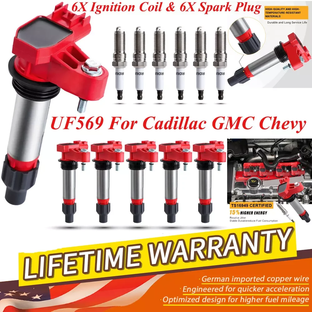 Carbole 6 Ignition Coils & Spark Plugs for Chevy Traverse Cadillac GMC Acadia 3.6L UF569