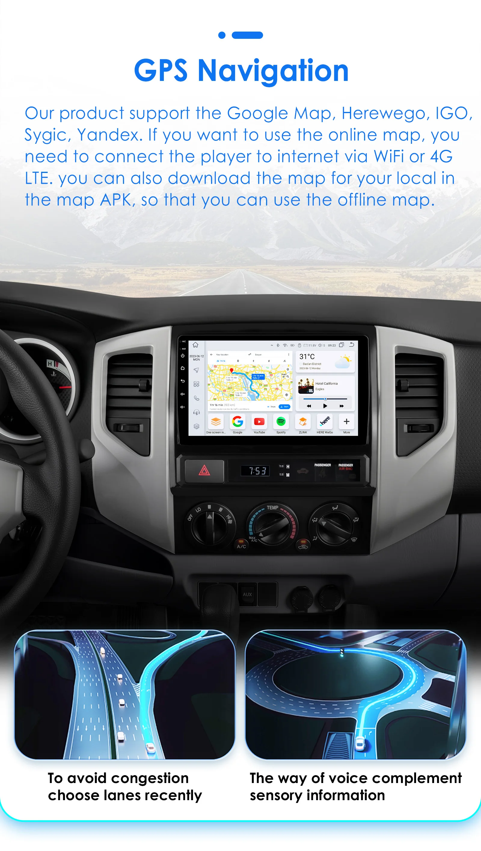Car Radio Android for Toyota Tacoma 2 HILUX 2005 -2015 Android Auto Stereo CarPlay Multimedia Player 7862 Intelligent Audio GPS