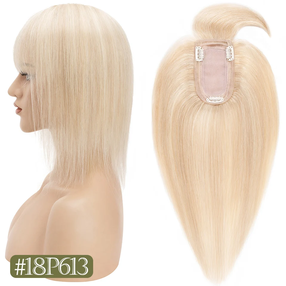 TESS Women Topper Clip In Hair Extensions 7x12.5cm Hair Toppers Natural Hair Wigs 100% Human Hair For Women Silk Base Hair Clips