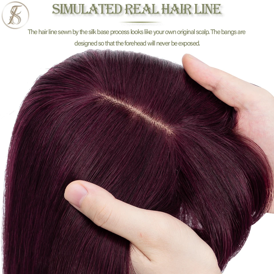 TESS Women Topper Clip In Hair Extensions 7x12.5cm Hair Toppers Natural Hair Wigs 100% Human Hair For Women Silk Base Hair Clips