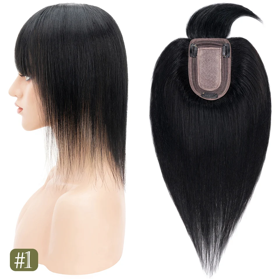 TESS Women Topper Clip In Hair Extensions 7x12.5cm Hair Toppers Natural Hair Wigs 100% Human Hair For Women Silk Base Hair Clips