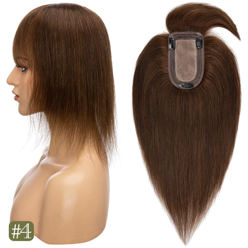 TESS Women Topper Clip In Hair Extensions 7x12.5cm Hair Toppers Natural Hair Wigs 100% Human Hair For Women Silk Base Hair Clips