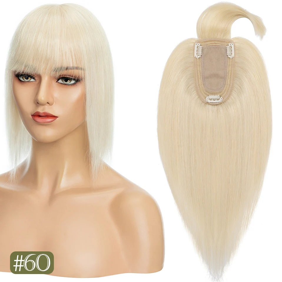 TESS Women Topper Clip In Hair Extensions 7x12.5cm Hair Toppers Natural Hair Wigs 100% Human Hair For Women Silk Base Hair Clips
