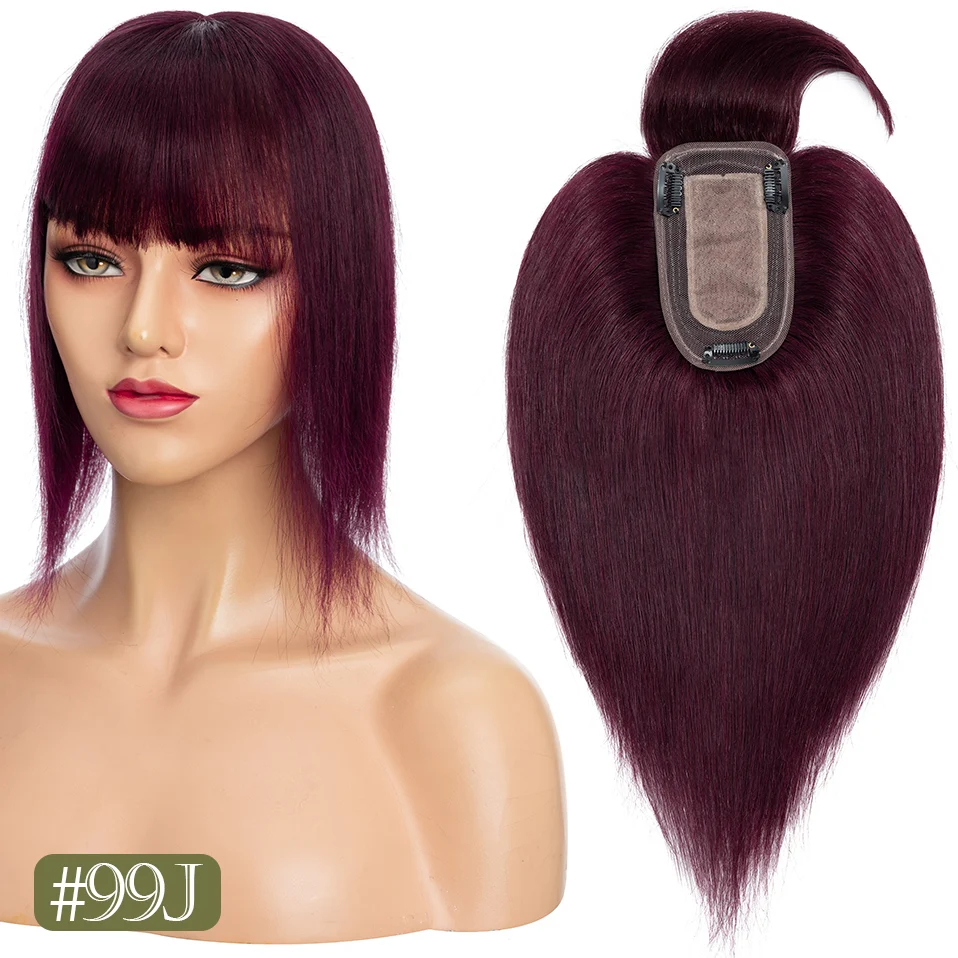TESS Women Topper Clip In Hair Extensions 7x12.5cm Hair Toppers Natural Hair Wigs 100% Human Hair For Women Silk Base Hair Clips