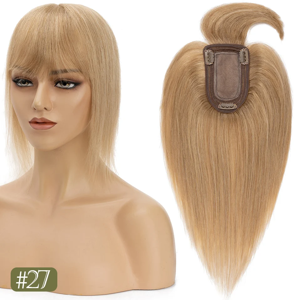 TESS Women Topper Clip In Hair Extensions 7x12.5cm Hair Toppers Natural Hair Wigs 100% Human Hair For Women Silk Base Hair Clips