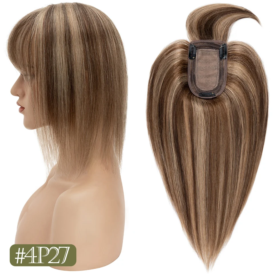 TESS Women Topper Clip In Hair Extensions 7x12.5cm Hair Toppers Natural Hair Wigs 100% Human Hair For Women Silk Base Hair Clips